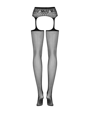 Сітчасті панчохи-стокінги з мереживним поясом Obsessive Garter stockings S307 XL/XXL, чорні