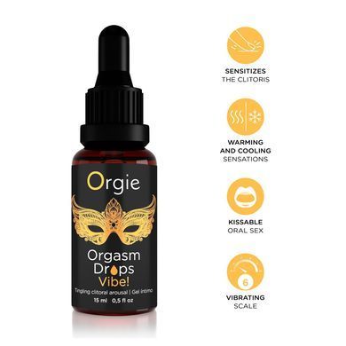 Кліторальні краплі з вібрацією, ORGASM DROPS VIBE!,15 мл  ORGIE (Бразилія-Португалія), персик