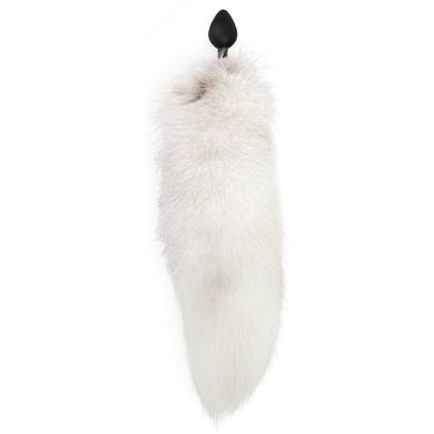 Силиконовая анальная пробка с хвостом из натурального меха Art of Sex size M White fox