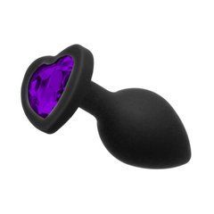 Анальна пробка чорна зі знімним кристалом (2,8 см) Loveshop Black Silicone Heart Violet