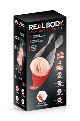 Преміум-вібромастурбатор Real Body - Real Sucking Pussy 2, всмоктування, звук, стимуляція промежини