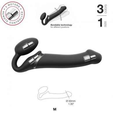 Безремневий страпон з вібрацією Strap-On-Me Vibrating Black M, діаметр 3,3 см, пульт дистанційного керування, регульований