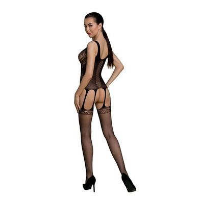 Бодістокінг Passion ECO BS007 black, з доступом, силуетний малюнок, імітація підв&rsquo;язок