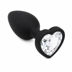Анальна пробка чорна зі знімним кристалом (2,8 см) Loveshop Black Silicone Heart