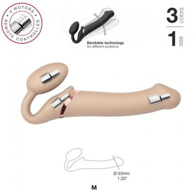 Безремневий страпон з вібрацією Strap-On-Me Vibrating Flesh M, діаметр 3,3 см, пульт ДК, регульований