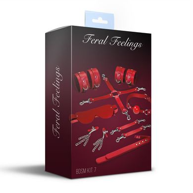 Набір Feral Feelings BDSM Kit 7 Red, наручники, поножі, конектор, маска, паддл, кляп, затискачі
