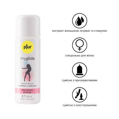 Збуджуюча змазка на водній основі pjur my glide 30 мл, з женьшенем, зігріває