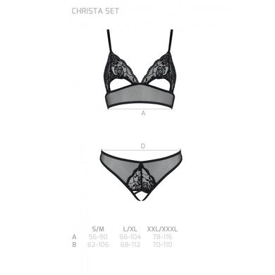 Комплект: бралет з ажурним ліфом та відкритими трусиками Christa Set with Open Bra black L/XL — Passion