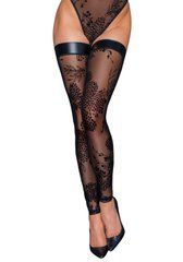 Панчохи Noir Handmade F243 Tulle stockings with patterned flock embroidery - 3XL