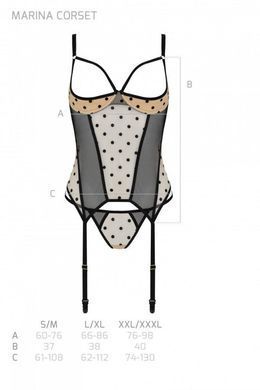 Корсет Passion MARINA CORSET, S/M, beige, з відкритими чашками