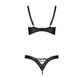 Комплект из экокожи Celine Bikini black XXL/XXXL — Passion: открытый бра с лентами, стринги со шнуровкой