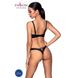Комплект з екошкіри Celine Bikini black XXL/XXXL — Passion: відкритий бра зі стрічками, стрінги зі шнурівкою