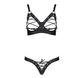 Комплект з екошкіри Celine Bikini black XXL/XXXL — Passion: відкритий бра зі стрічками, стрінги зі шнурівкою