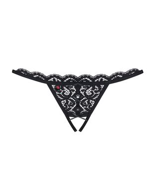 Кружевные танга с двумя отверстиями Obsessive 831-THC-1 crotchless thong L/XL, черные, бантики