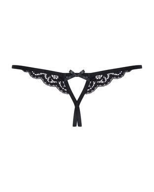 Кружевные танга с двумя отверстиями Obsessive 831-THC-1 crotchless thong L/XL, черные, бантики