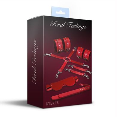 Набор Feral Feelings BDSM Kit 5 Red, наручники, поножи, коннектор, маска, паддл