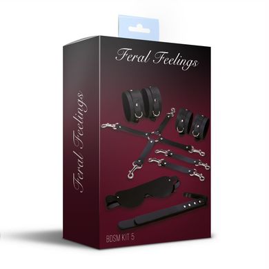 Набір Feral Feelings BDSM Kit 5 Black, наручники, поножі, конектор, маска, паддл