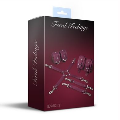 Набір Feral Feelings BDSM Kit 3 Burgundy, наручники, поножі, конектор