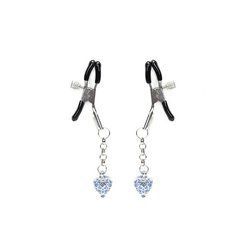 Затискачі для сосків із сердечком Liebe Seele Glow-in-dark Nipple Clamps Blue, світяться в темряві