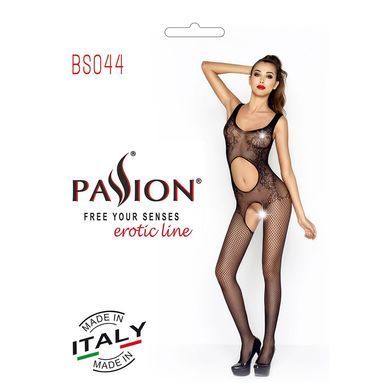 Бодістокінг Passion BS044 black, комбінезон з відкритим животиком