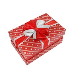 Подарункова коробка з бантом червоно-біла, S - 20,5 х13, 5х9, 5 см