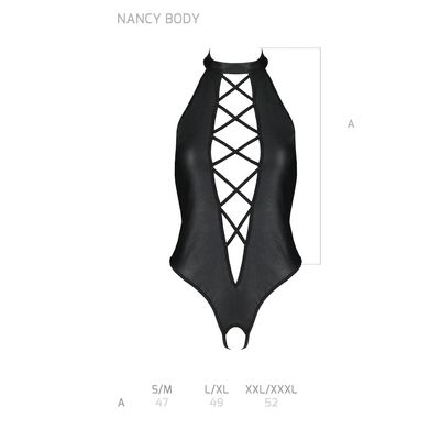 Боді з еко-шкіри з імітацією шнурівки та відкритим доступом Nancy Body black S/M - Passion