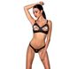 Комплект з екошкіри Celine Bikini black S/M — Passion: відкритий бра зі стрічками, стрінги зі шнурівкою