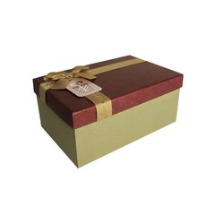 Подарочная коробка с бантом бордово-золотая, S — 21,5×14,5×9,7 см